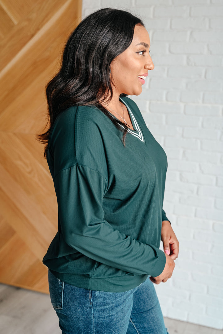 All Out Comfort V-Neck Pullover in Midnight Green-Sweaters/Sweatshirts-Inspired by Justeen-Women's Clothing Boutique