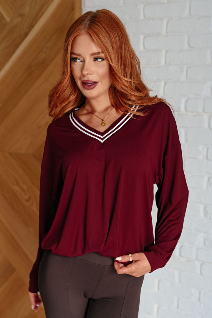 All Out Comfort V-Neck Pullover in Red Merlot-Sweaters/Sweatshirts-Inspired by Justeen-Women's Clothing Boutique