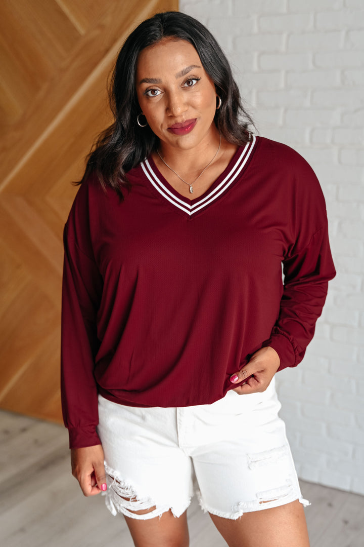 All Out Comfort V-Neck Pullover in Red Merlot-Sweaters/Sweatshirts-Inspired by Justeen-Women's Clothing Boutique