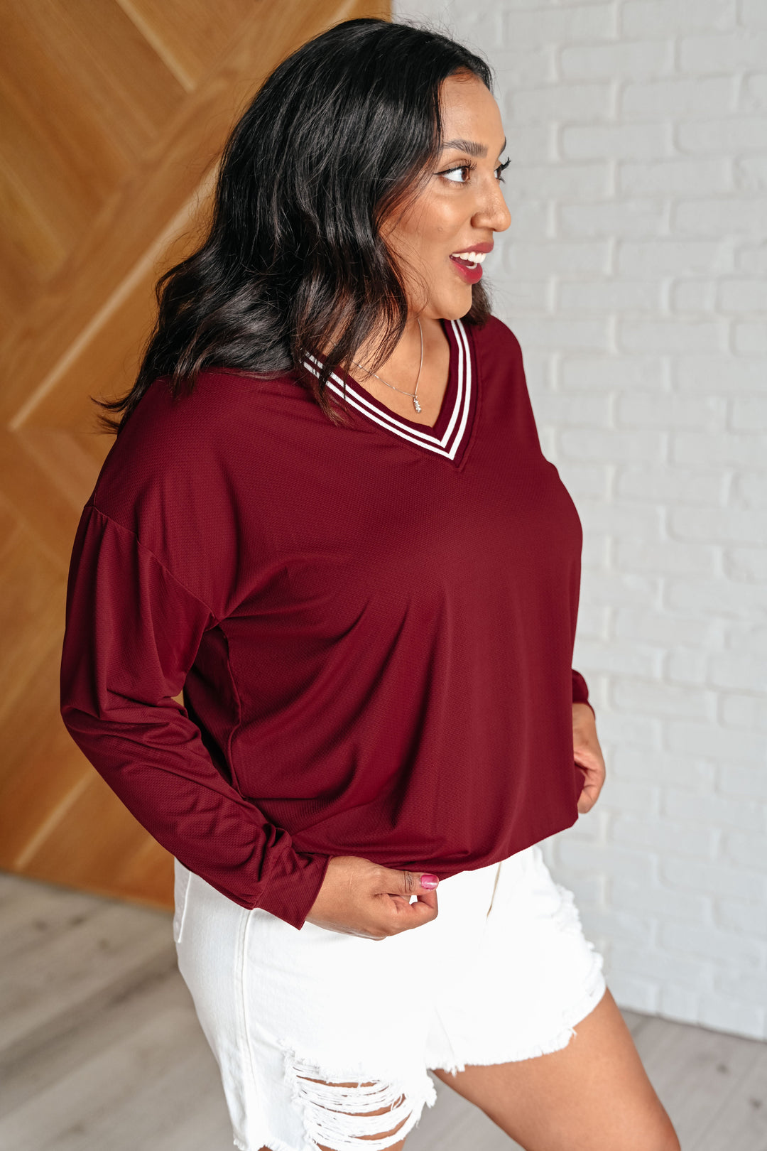 All Out Comfort V-Neck Pullover in Red Merlot-Sweaters/Sweatshirts-Inspired by Justeen-Women's Clothing Boutique