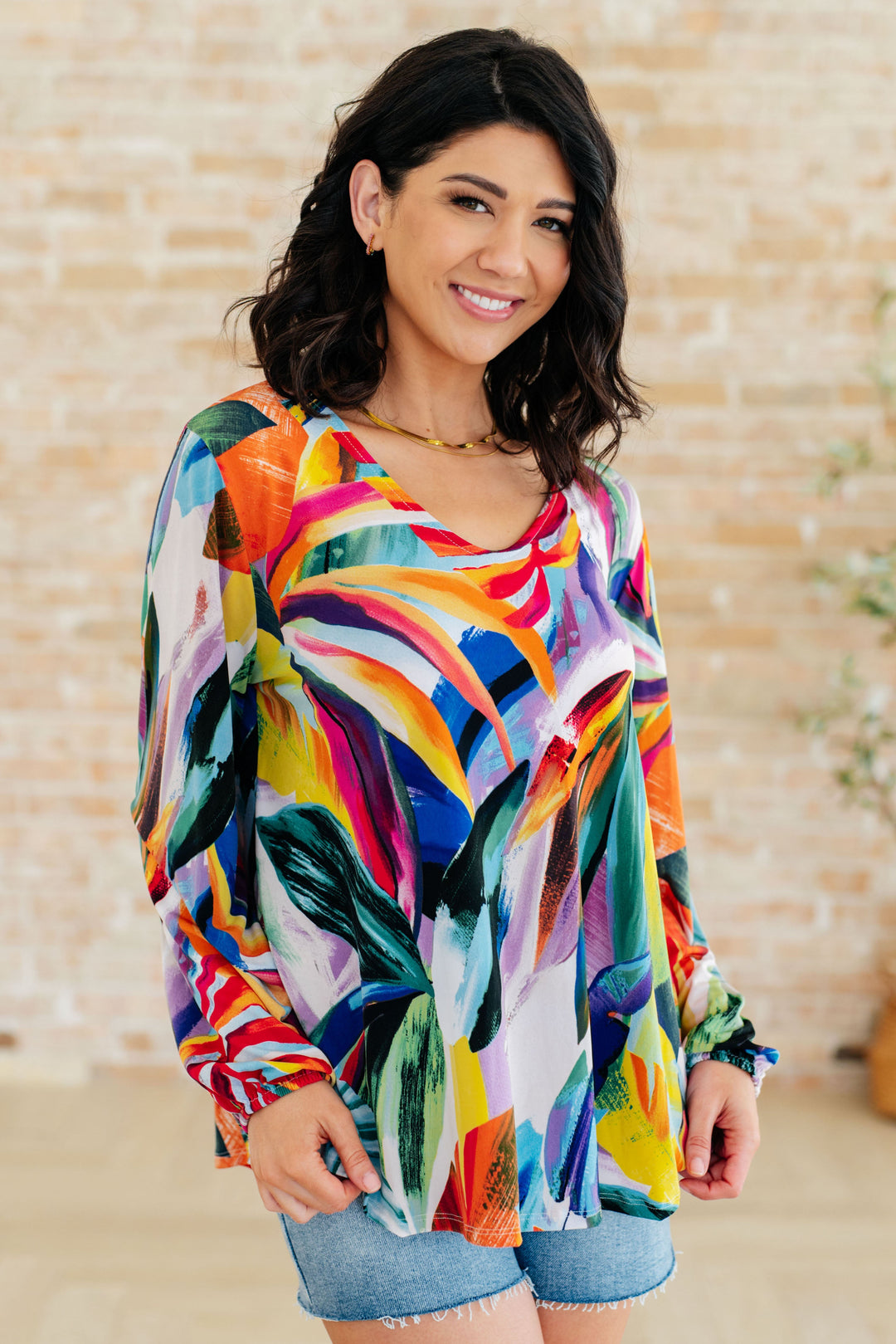 All Over The World Scoop Neck Blouse-Tops-Inspired by Justeen-Women's Clothing Boutique