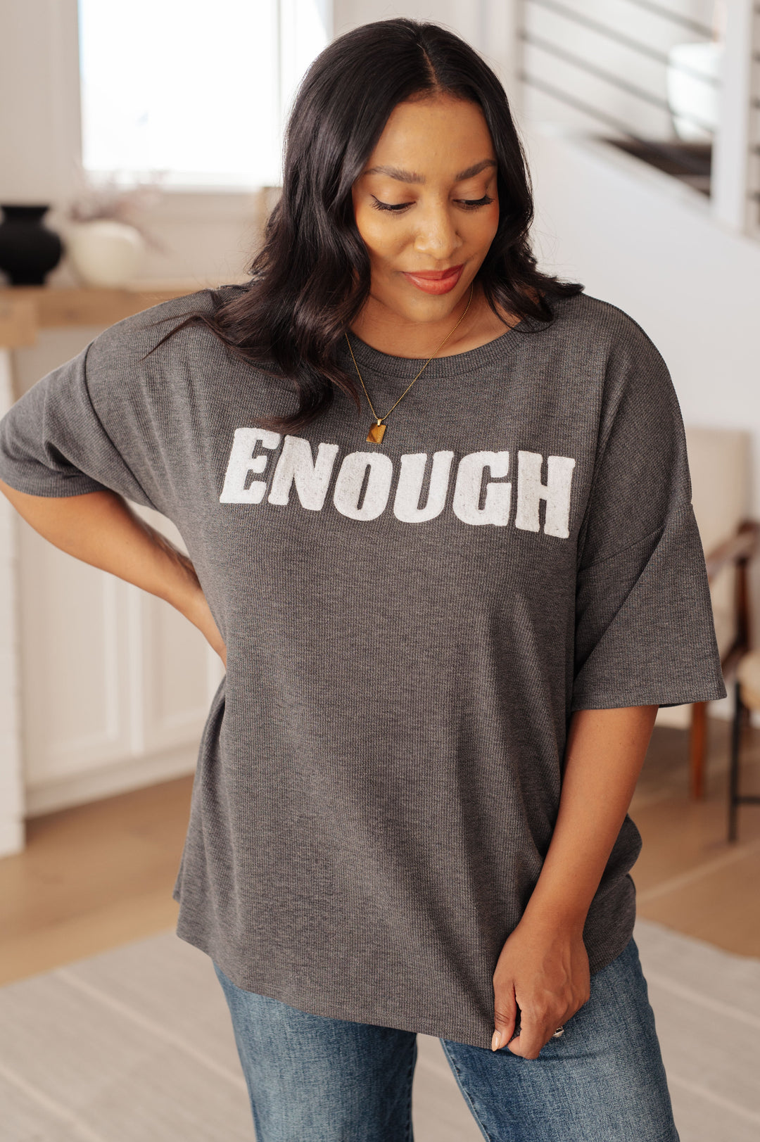 Always Enough Graphic Tee in Charcoal-Tops-Inspired by Justeen-Women's Clothing Boutique