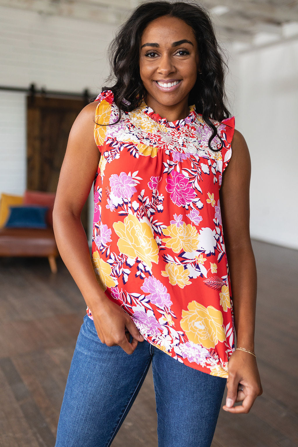 Among The Flowers Floral Top-Tank Tops-Inspired by Justeen-Women's Clothing Boutique in Chicago, Illinois