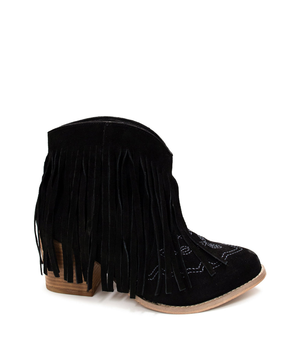 Amos Fringe Ankle Bootie in Black Suede-Shoes-Inspired by Justeen-Women's Clothing Boutique