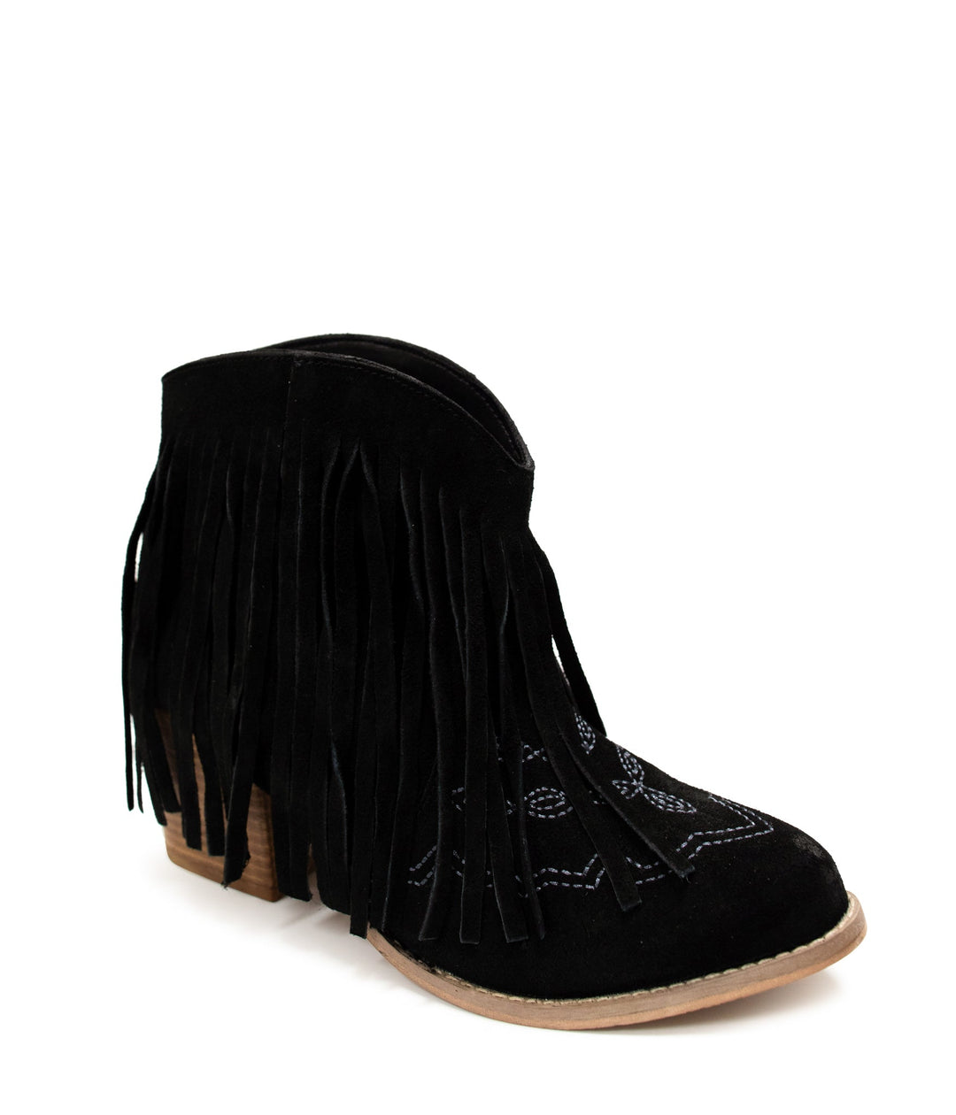 Amos Fringe Ankle Bootie in Black Suede-Shoes-Inspired by Justeen-Women's Clothing Boutique