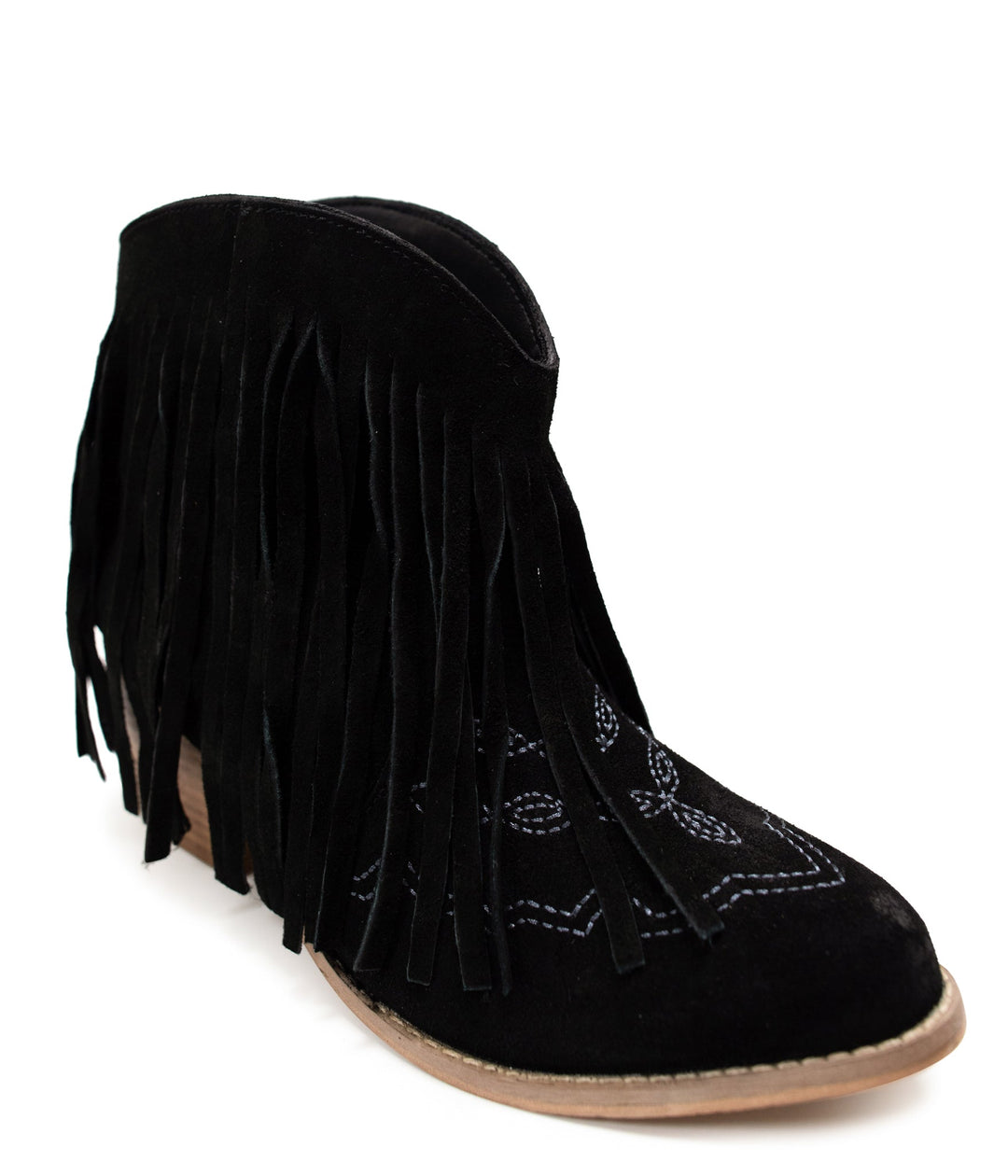 Amos Fringe Ankle Bootie in Black Suede-Shoes-Inspired by Justeen-Women's Clothing Boutique