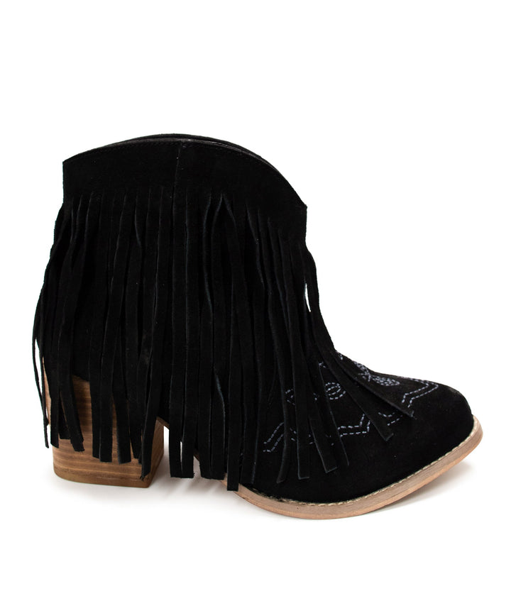 Amos Fringe Ankle Bootie in Black Suede-Shoes-Inspired by Justeen-Women's Clothing Boutique