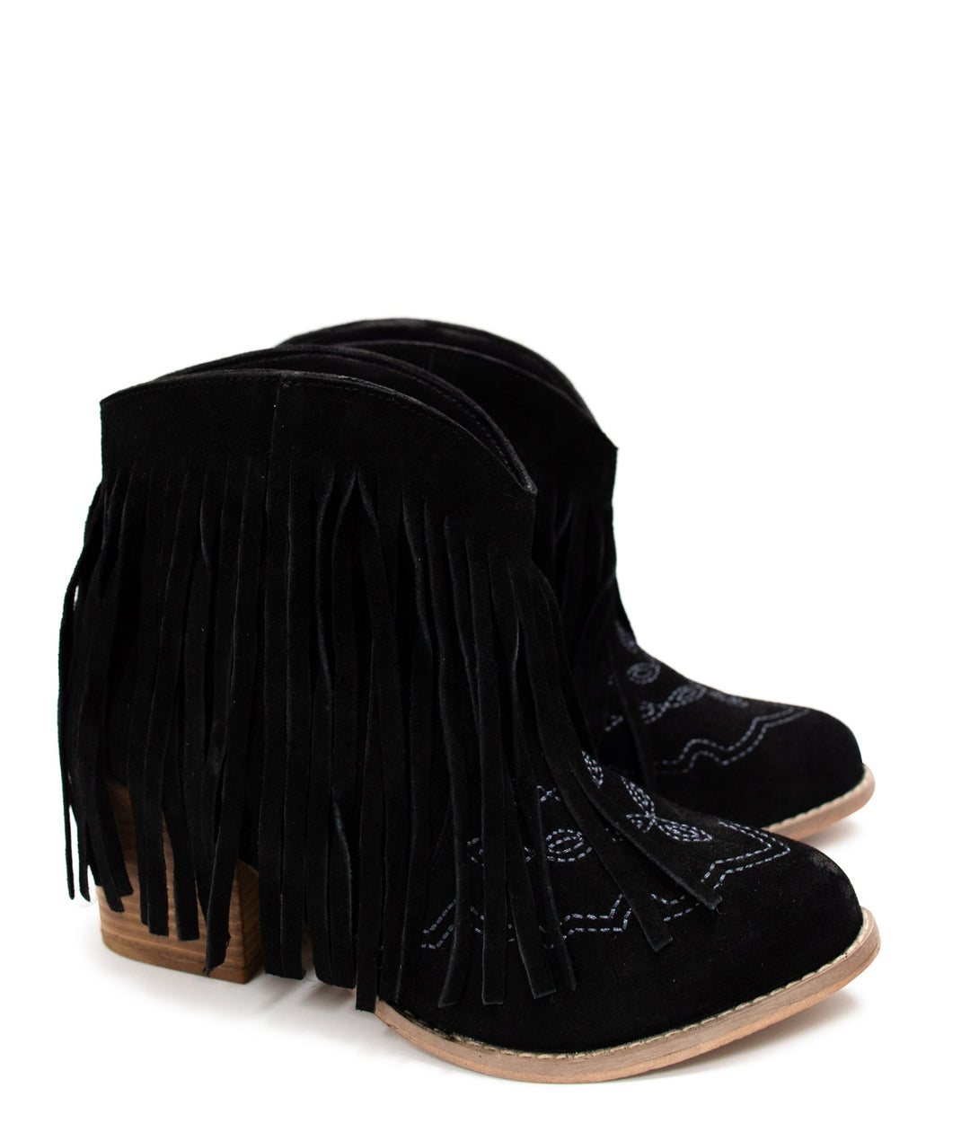 Amos Fringe Ankle Bootie in Black Suede-Shoes-Inspired by Justeen-Women's Clothing Boutique