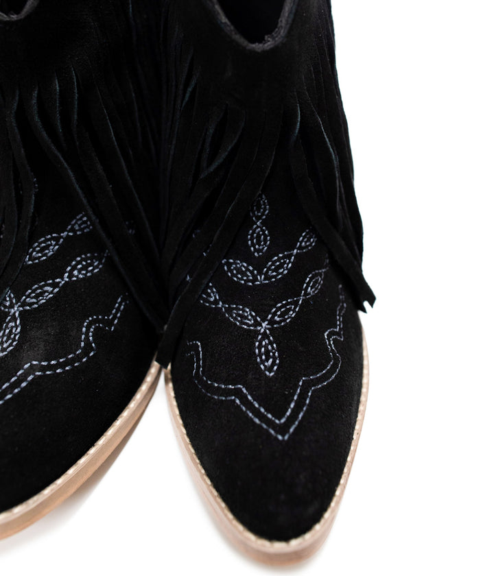 Amos Fringe Ankle Bootie in Black Suede-Shoes-Inspired by Justeen-Women's Clothing Boutique