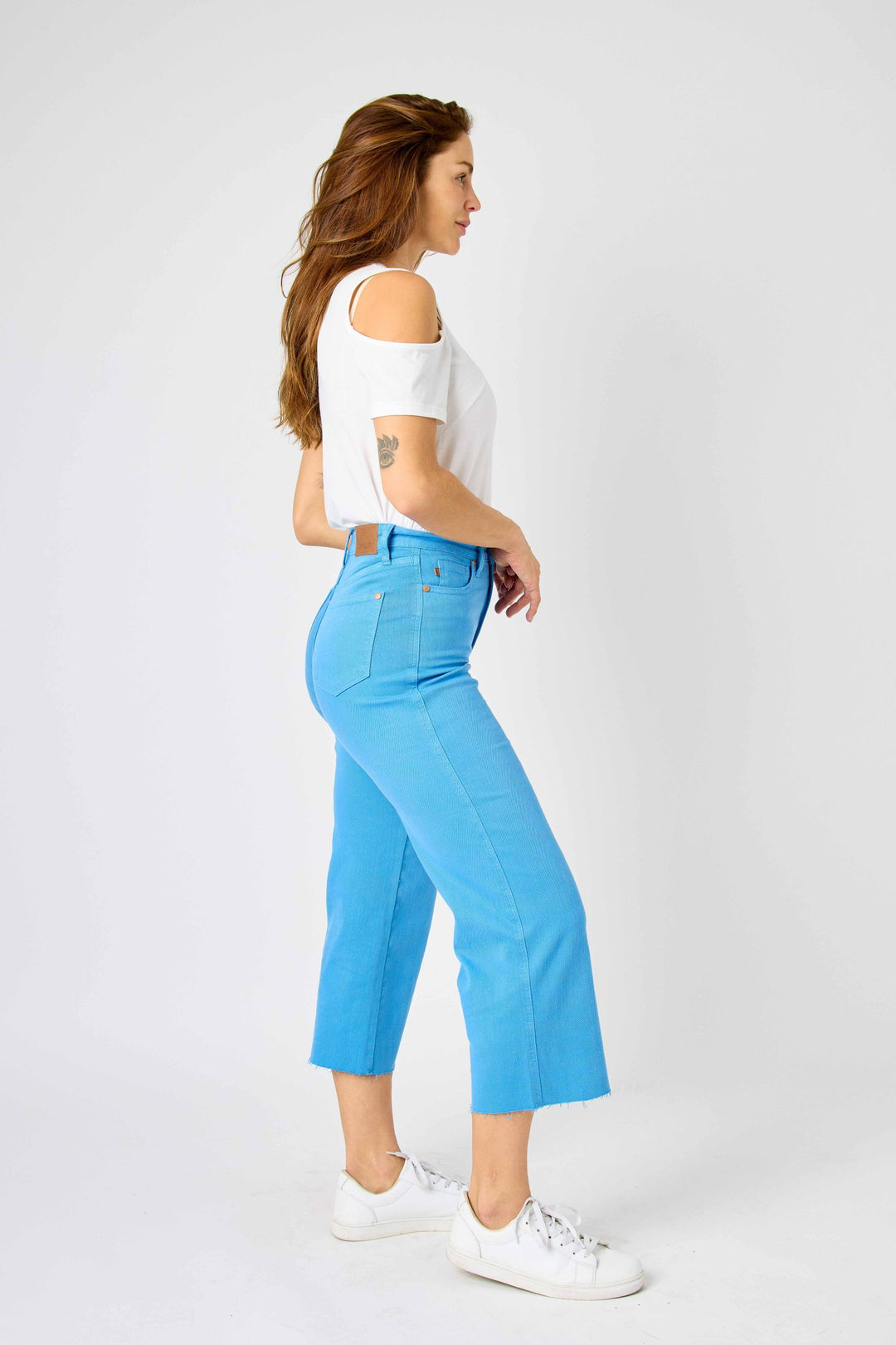 Maisy High Waist Sky Blue Tummy Control Crop Wide Leg Denim, Judy Blue-Denim-Inspired by Justeen-Women's Clothing Boutique in Chicago, Illinois