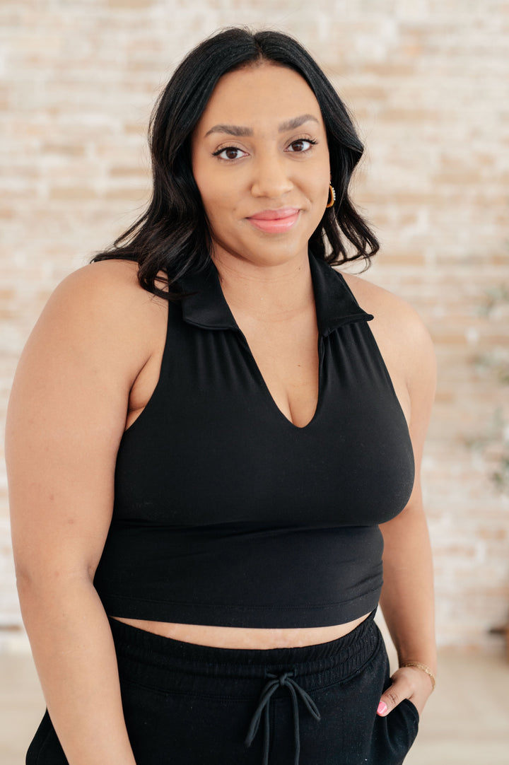 Backcourt Collared V-Neck Tank in Black-Athleisure-Inspired by Justeen-Women's Clothing Boutique