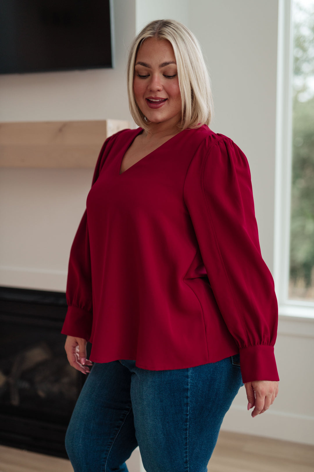 Back in Business V-Neck Blouse-110 Long Sleeve Tops-Inspired by Justeen-Women's Clothing Boutique