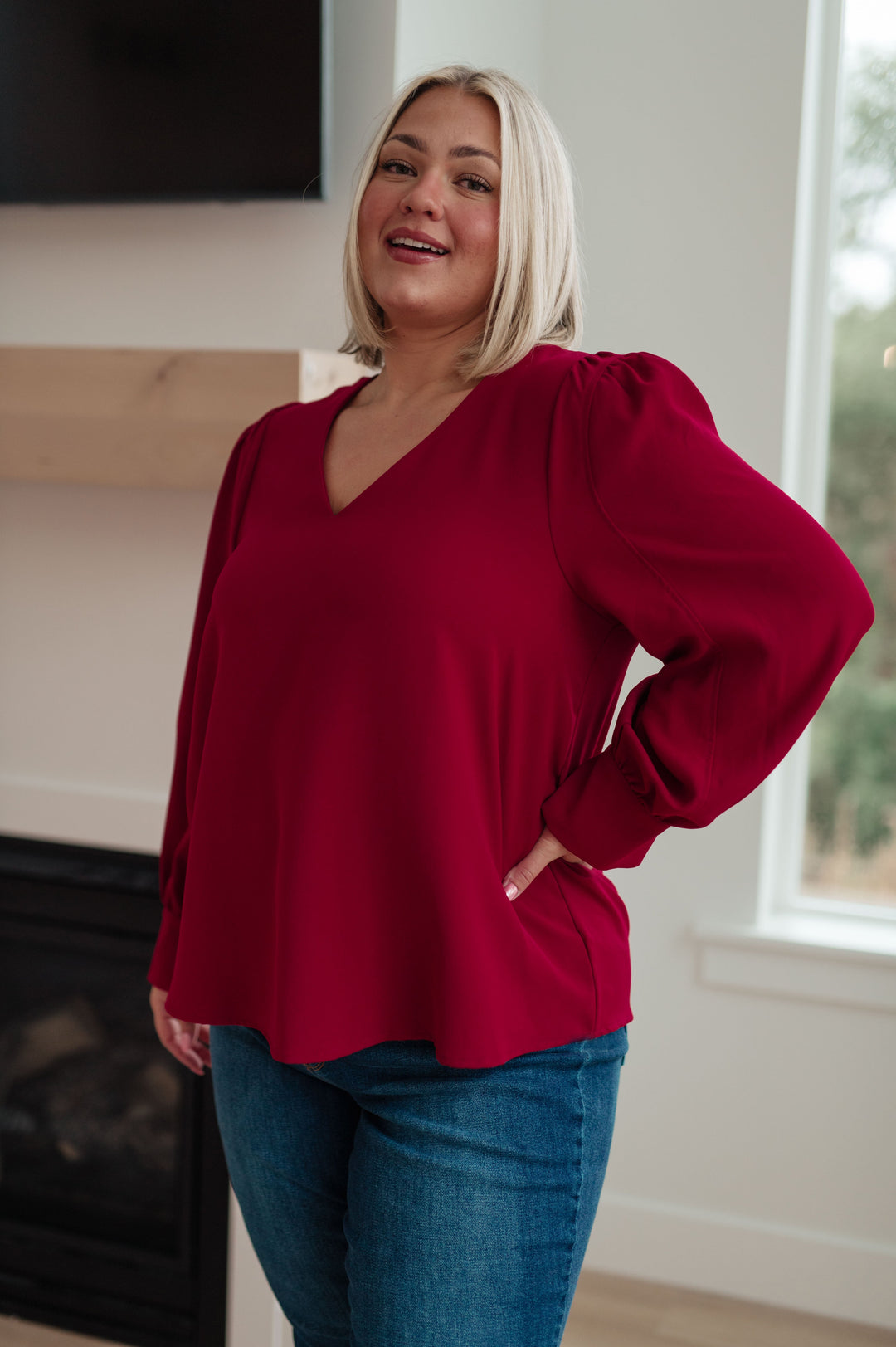 Back in Business V-Neck Blouse-110 Long Sleeve Tops-Inspired by Justeen-Women's Clothing Boutique