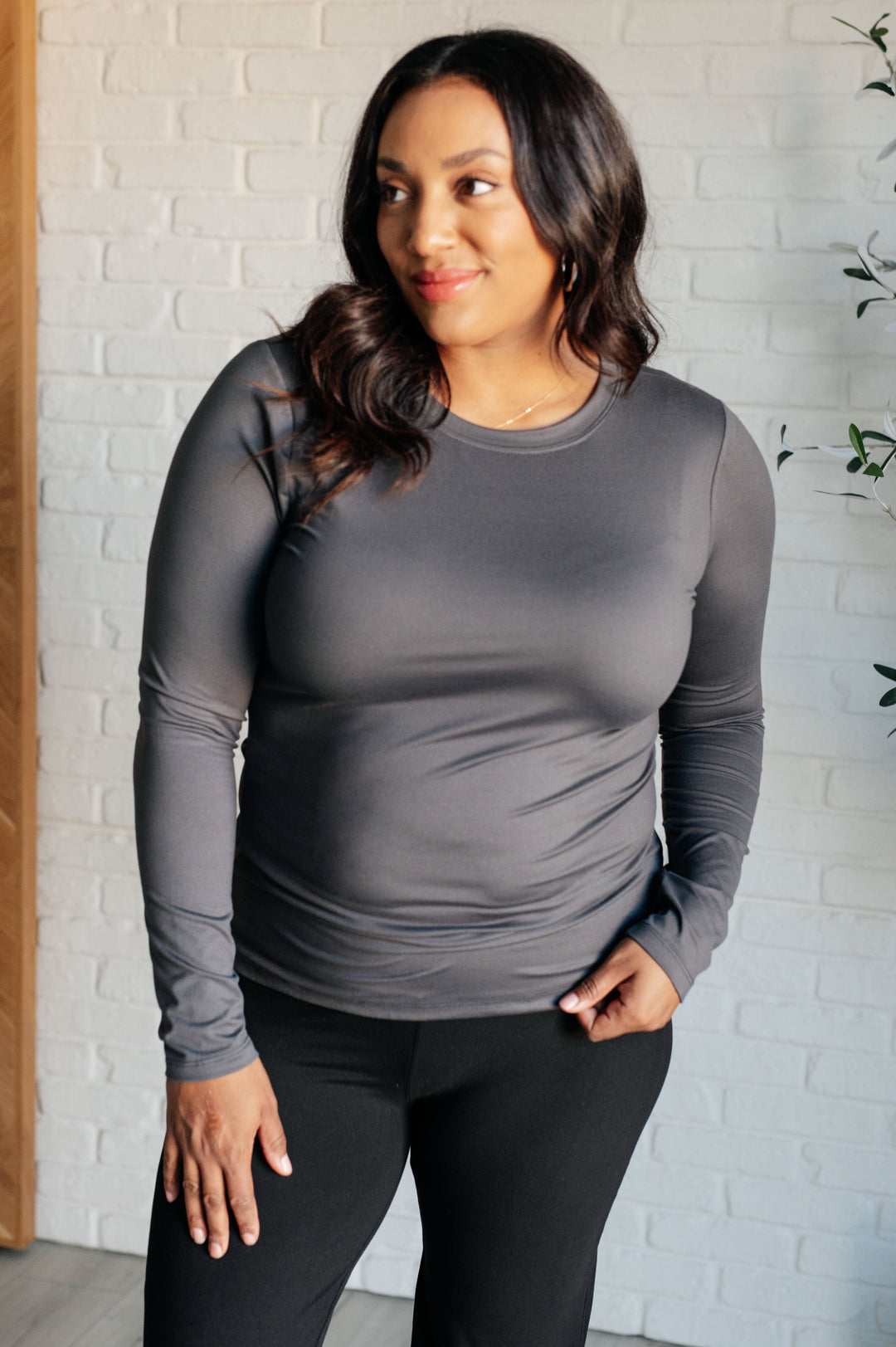 Basically Perfect Brushed Microfiber Tee in Ash Grey-110 Long Sleeve Tops-Inspired by Justeen-Women's Clothing Boutique