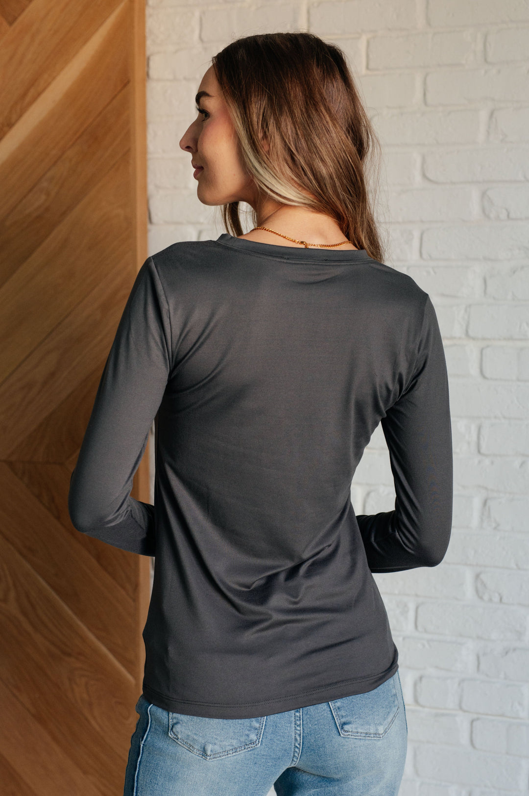 Basically Perfect Brushed Microfiber Tee in Ash Grey-110 Long Sleeve Tops-Inspired by Justeen-Women's Clothing Boutique