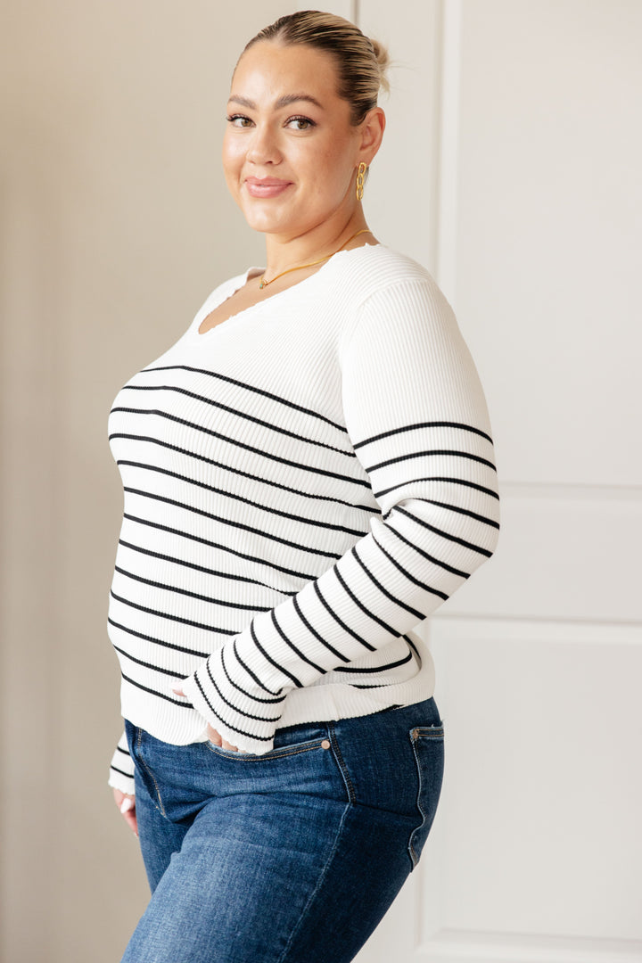 Be Still V-Neck Striped Sweater-Womens-Inspired by Justeen-Women's Clothing Boutique