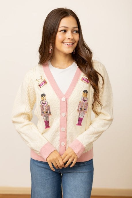 Beige and Pink Nutcracker Sweater-Sweaters/Sweatshirts-Inspired by Justeen-Women's Clothing Boutique