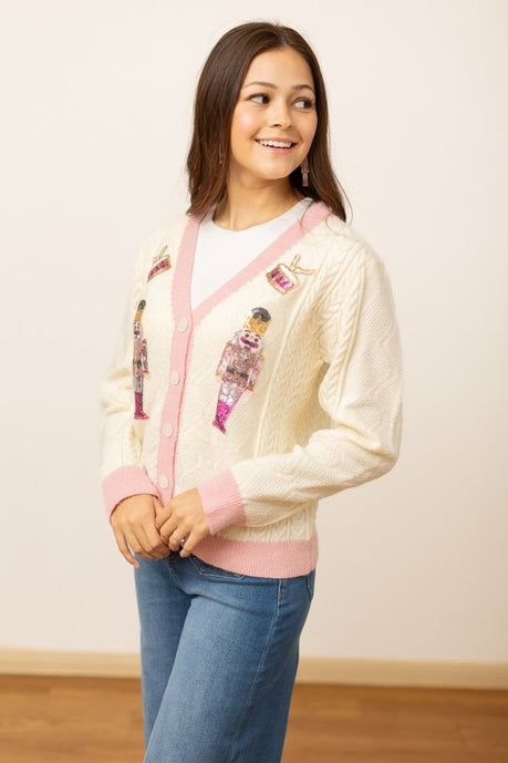 Beige and Pink Nutcracker Sweater-Sweaters/Sweatshirts-Inspired by Justeen-Women's Clothing Boutique