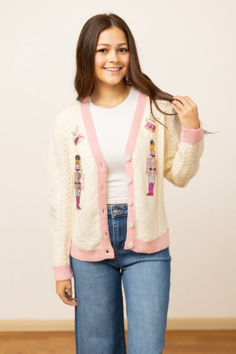 Beige and Pink Nutcracker Sweater-Sweaters/Sweatshirts-Inspired by Justeen-Women's Clothing Boutique