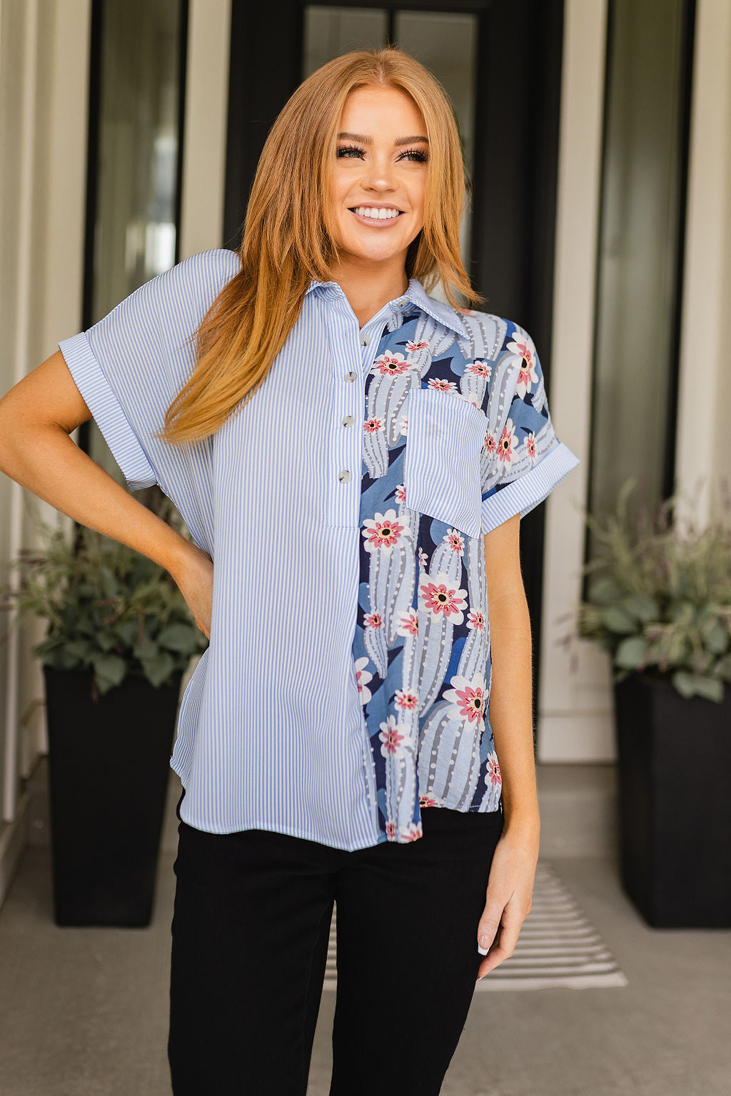 Best Of Both Worlds Button Down Top-Tops-Inspired by Justeen-Women's Clothing Boutique