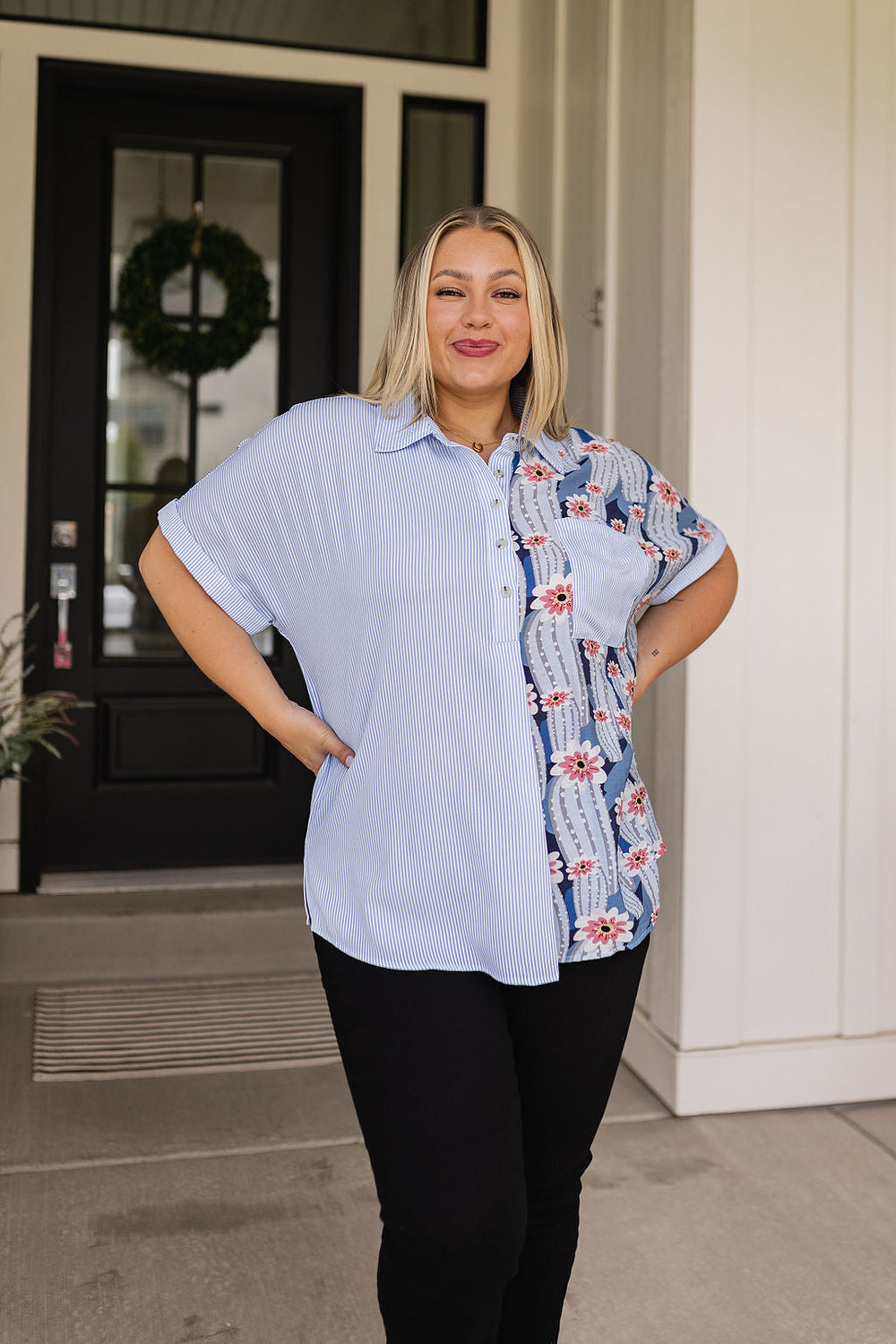 Best Of Both Worlds Button Down Top-Tops-Inspired by Justeen-Women's Clothing Boutique