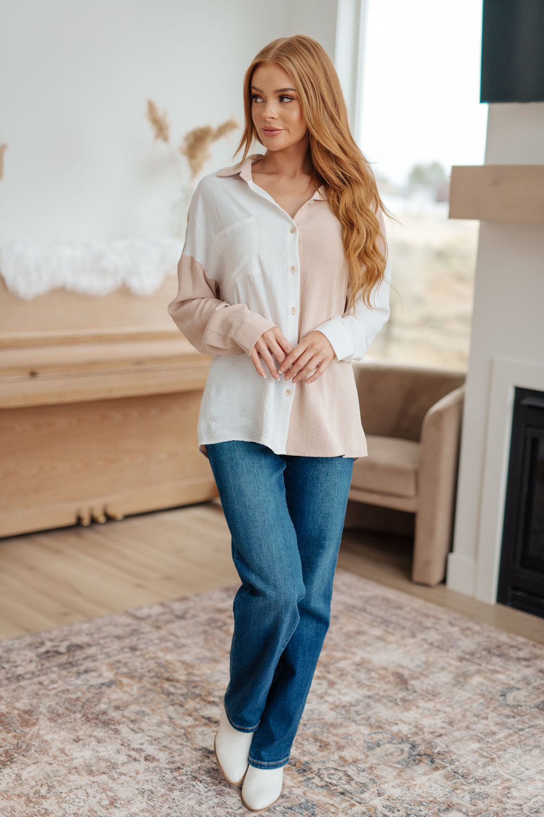 Block Party Button Down-110 Long Sleeve Tops-Inspired by Justeen-Women's Clothing Boutique