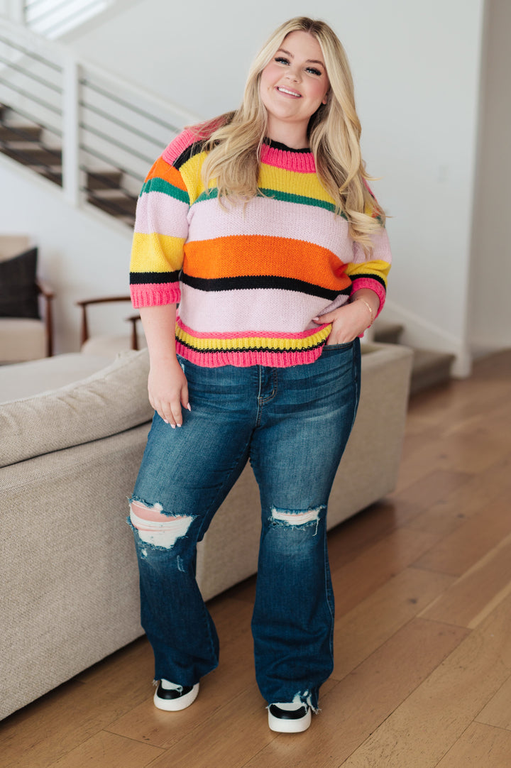 Bright Side Striped Sweater-Sweaters/Sweatshirts-Inspired by Justeen-Women's Clothing Boutique