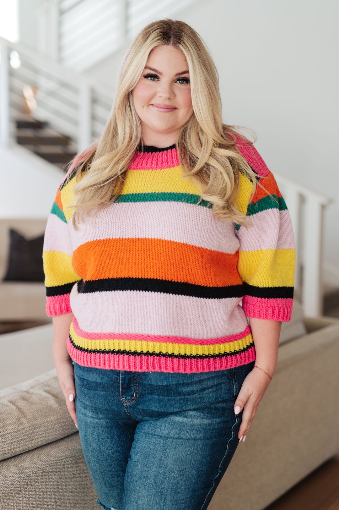 Bright Side Striped Sweater-Sweaters/Sweatshirts-Inspired by Justeen-Women's Clothing Boutique