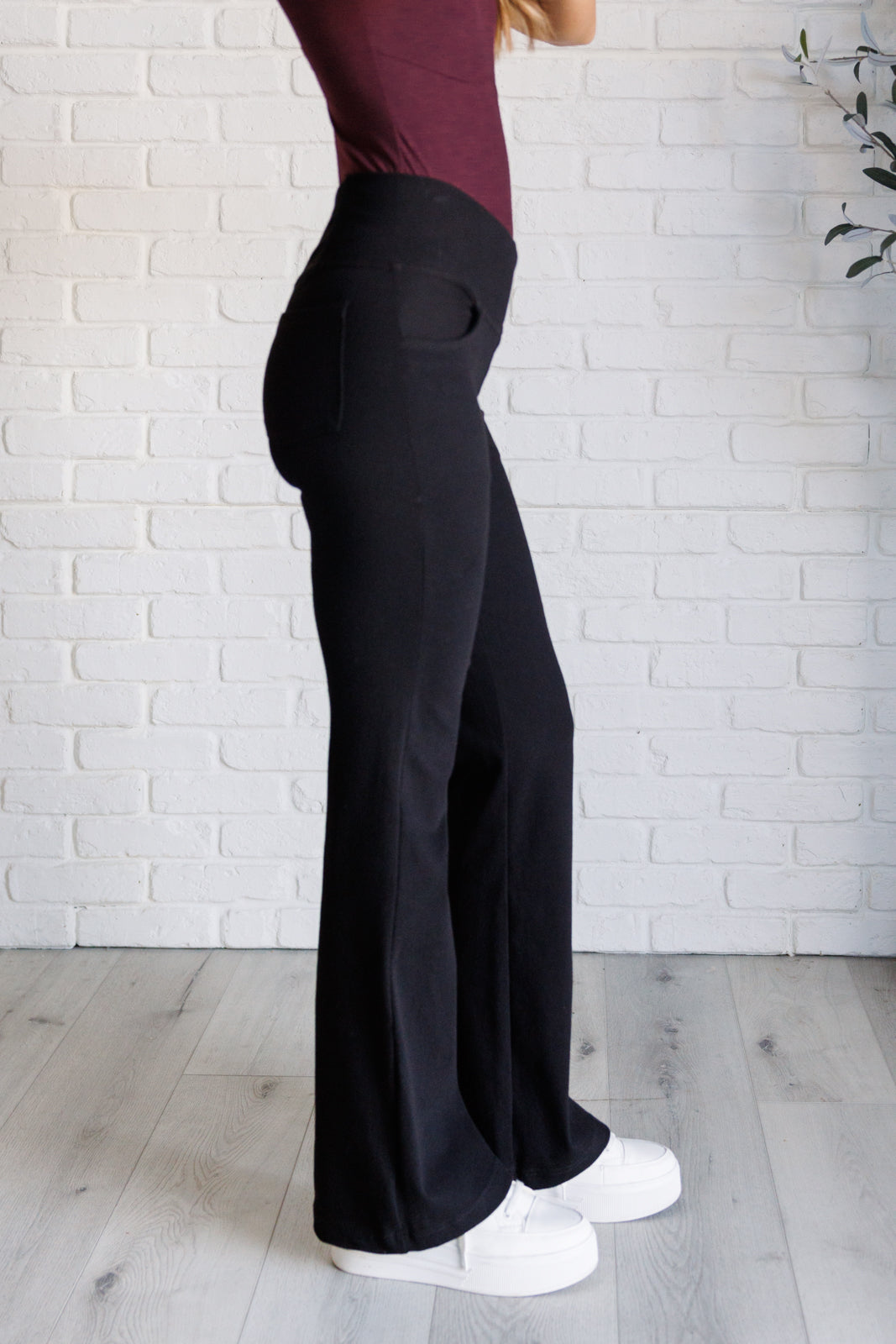 Building Habits Twill Flared Crossover Waist Pant in Black-Pants-Inspired by Justeen-Women's Clothing Boutique