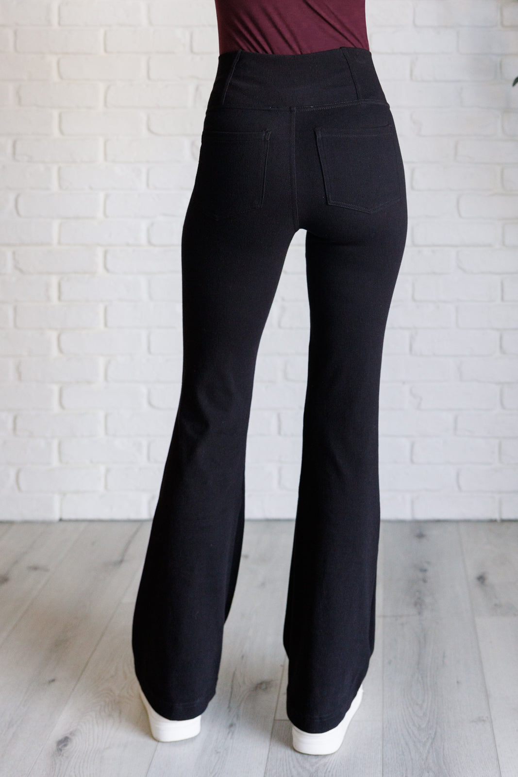 Building Habits Twill Flared Crossover Waist Pant in Black-Pants-Inspired by Justeen-Women's Clothing Boutique