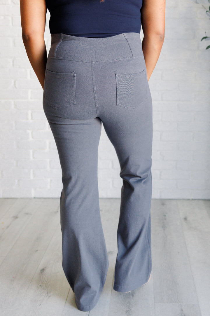 Building Habits Twill Flared Crossover Waist Pant in Titanium-Pants-Inspired by Justeen-Women's Clothing Boutique