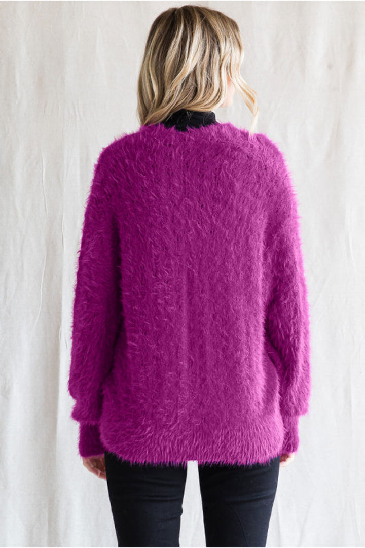 Gayle Fuzzy Button Cardigan, Magenta-Cardigans + Kimonos-Inspired by Justeen-Women's Clothing Boutique in Chicago, Illinois