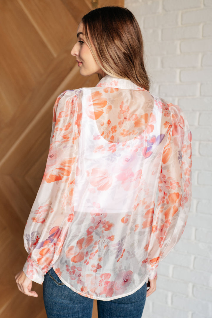 Call Me Back Sheer Floral Button Up Blouse-110 Long Sleeve Tops-Inspired by Justeen-Women's Clothing Boutique