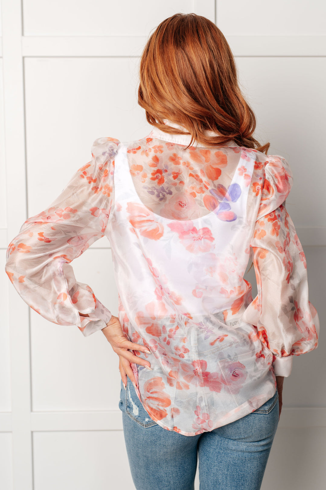 Call Me Back Sheer Floral Button Up Blouse-110 Long Sleeve Tops-Inspired by Justeen-Women's Clothing Boutique