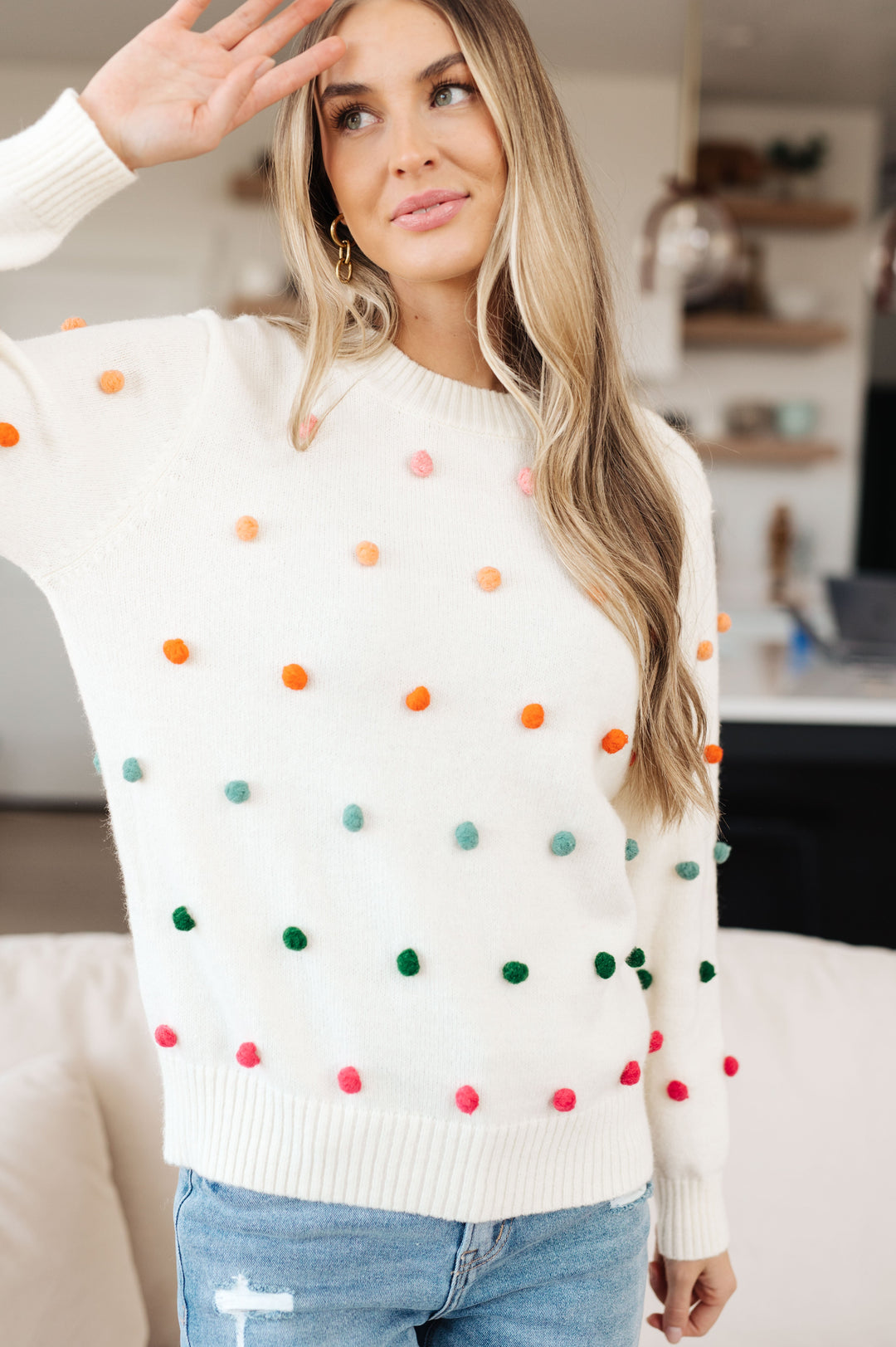 Candy Buttons Pom Detail Sweater-Sweaters/Sweatshirts-Inspired by Justeen-Women's Clothing Boutique in Chicago, Illinois