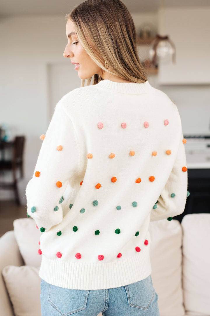 Candy Buttons Pom Detail Sweater-Sweaters/Sweatshirts-Inspired by Justeen-Women's Clothing Boutique