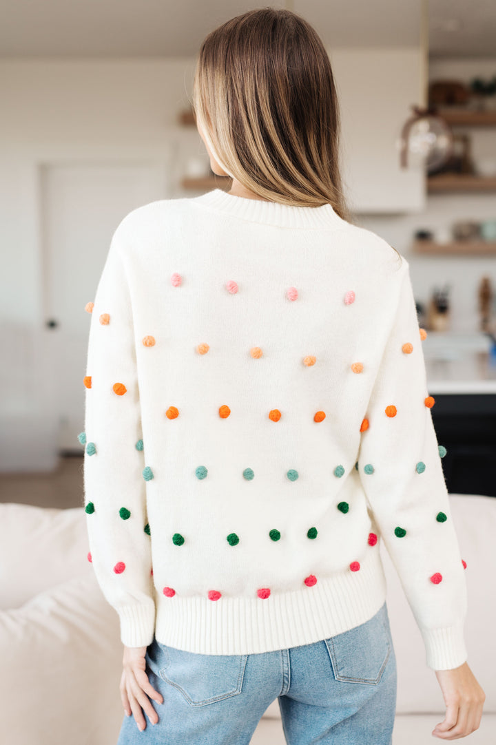 Candy Buttons Pom Detail Sweater-Sweaters/Sweatshirts-Inspired by Justeen-Women's Clothing Boutique