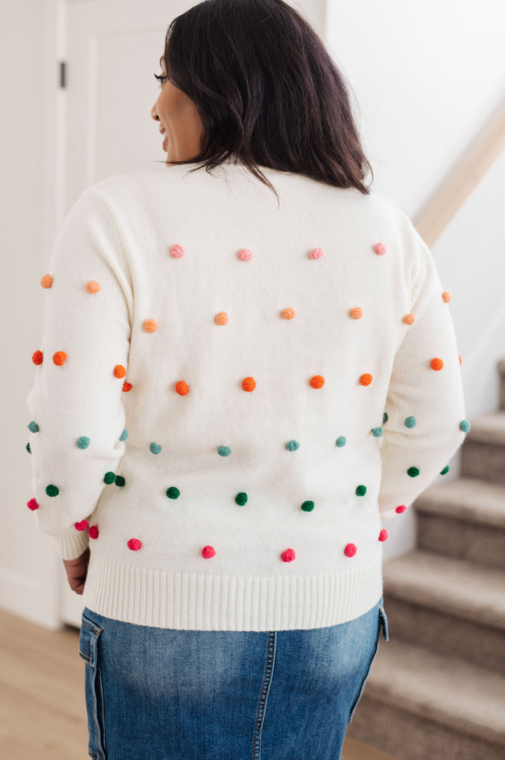 Candy Buttons Pom Detail Sweater-Sweaters/Sweatshirts-Inspired by Justeen-Women's Clothing Boutique in Chicago, Illinois