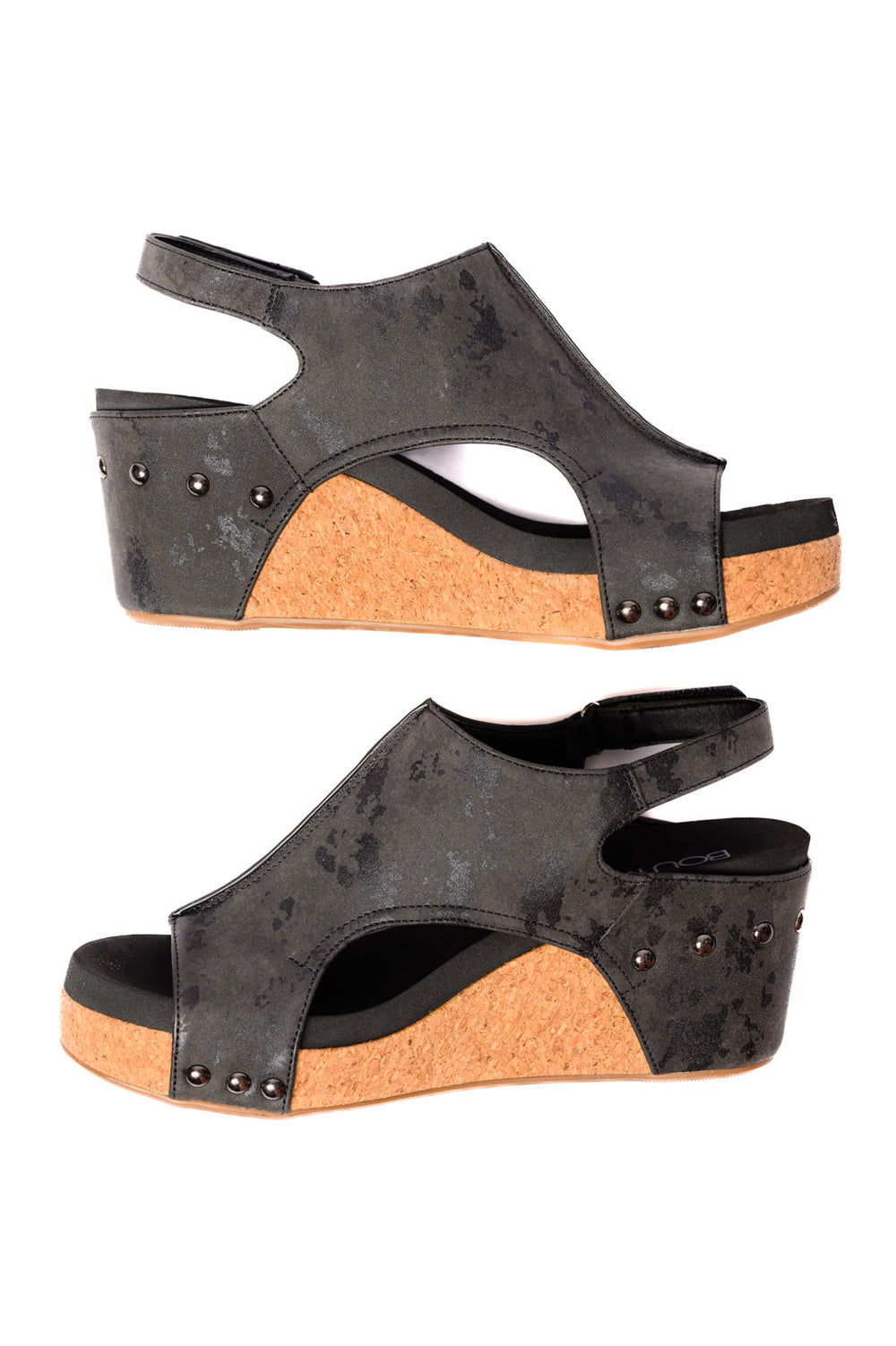 Carley Wedge Sandals in Black Metallic-Shoes-Inspired by Justeen-Women's Clothing Boutique