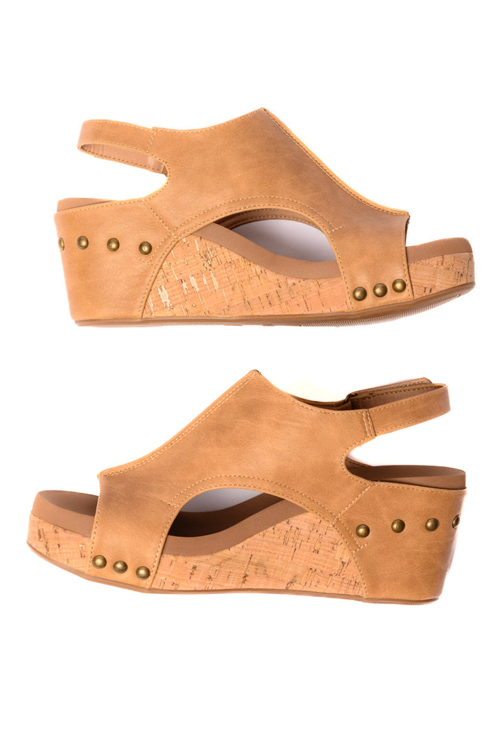 Carley Wedge Sandals in Caramel Smooth-Womens-Inspired by Justeen-Women's Clothing Boutique