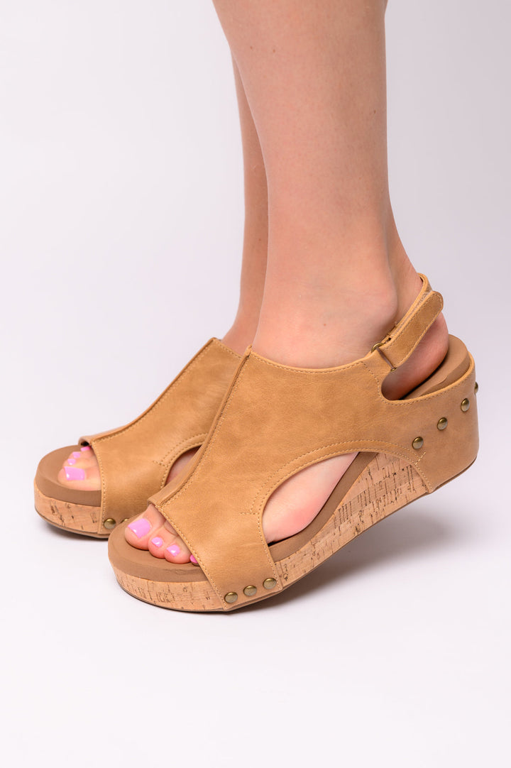 Carley Wedge Sandals in Caramel Smooth-Womens-Inspired by Justeen-Women's Clothing Boutique