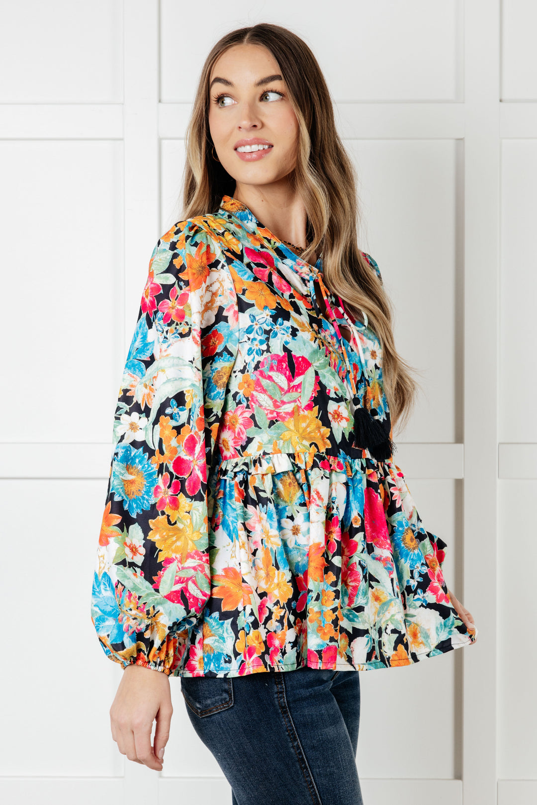 Carry Me Away Floral Peplum Blouse-110 Long Sleeve Tops-Inspired by Justeen-Women's Clothing Boutique