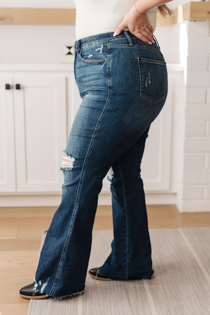 Cassandra High Rise Control Top Distressed Flare Jeans-Denim-Inspired by Justeen-Women's Clothing Boutique in Chicago, Illinois
