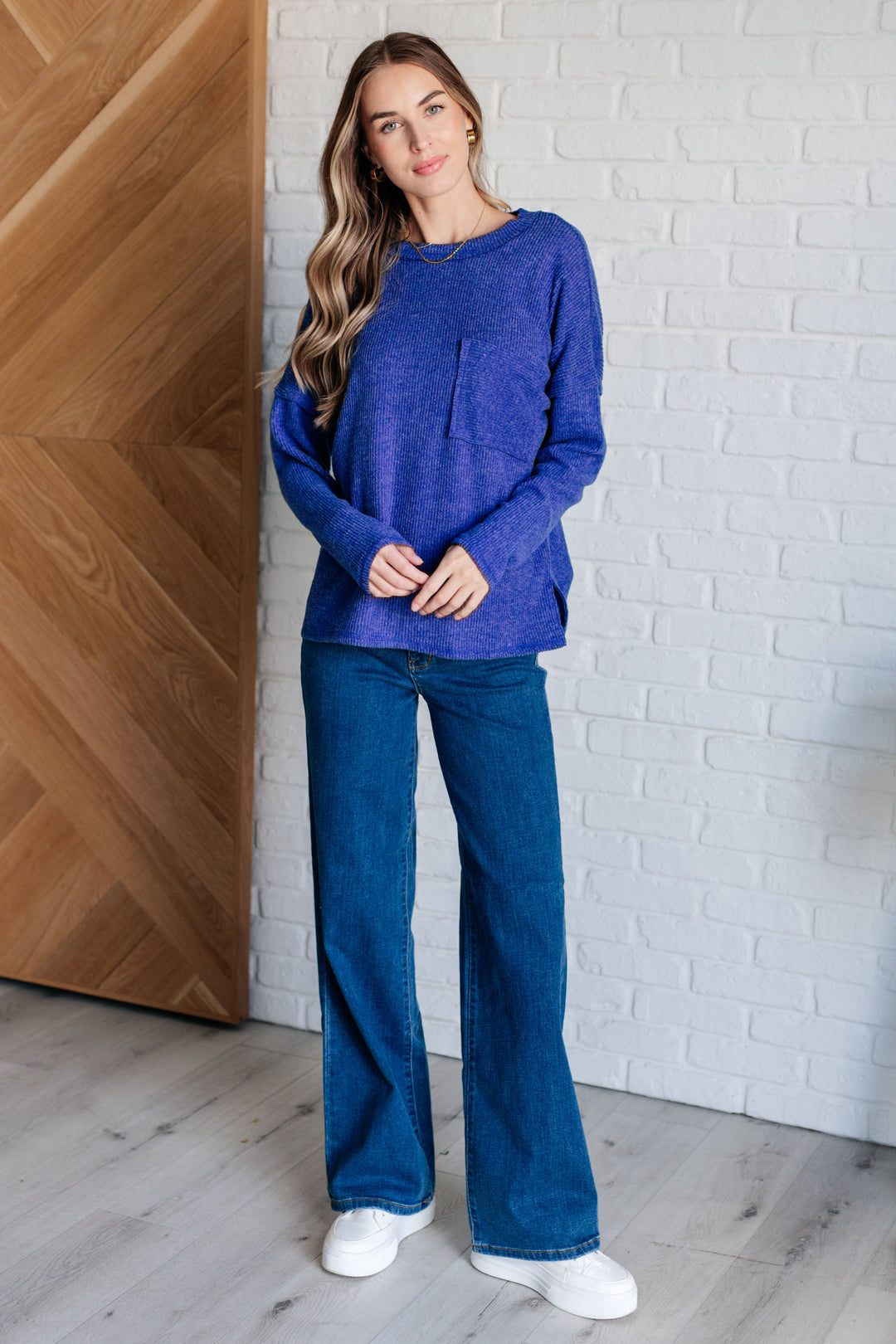 Casual Tuesday Ribbed Knit Sweater in Bright Blue-Sweaters/Sweatshirts-Inspired by Justeen-Women's Clothing Boutique