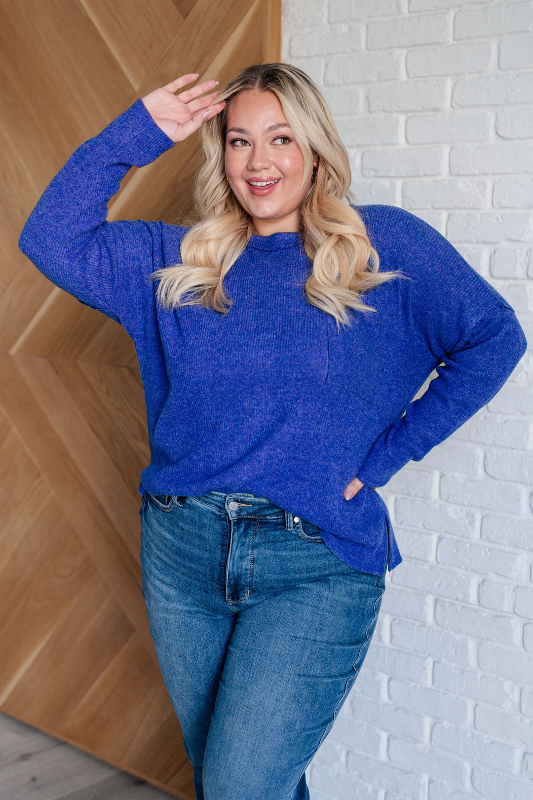 Casual Tuesday Ribbed Knit Sweater in Bright Blue-Sweaters/Sweatshirts-Inspired by Justeen-Women's Clothing Boutique