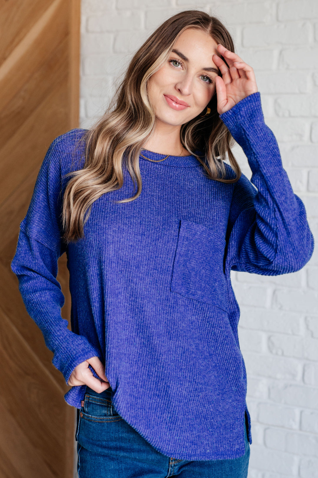 Casual Tuesday Ribbed Knit Sweater in Bright Blue-Sweaters/Sweatshirts-Inspired by Justeen-Women's Clothing Boutique