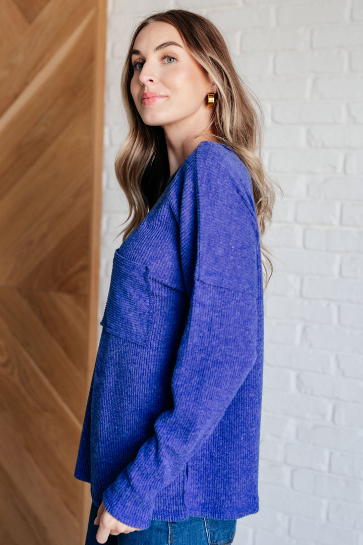 Casual Tuesday Ribbed Knit Sweater in Bright Blue-Sweaters/Sweatshirts-Inspired by Justeen-Women's Clothing Boutique