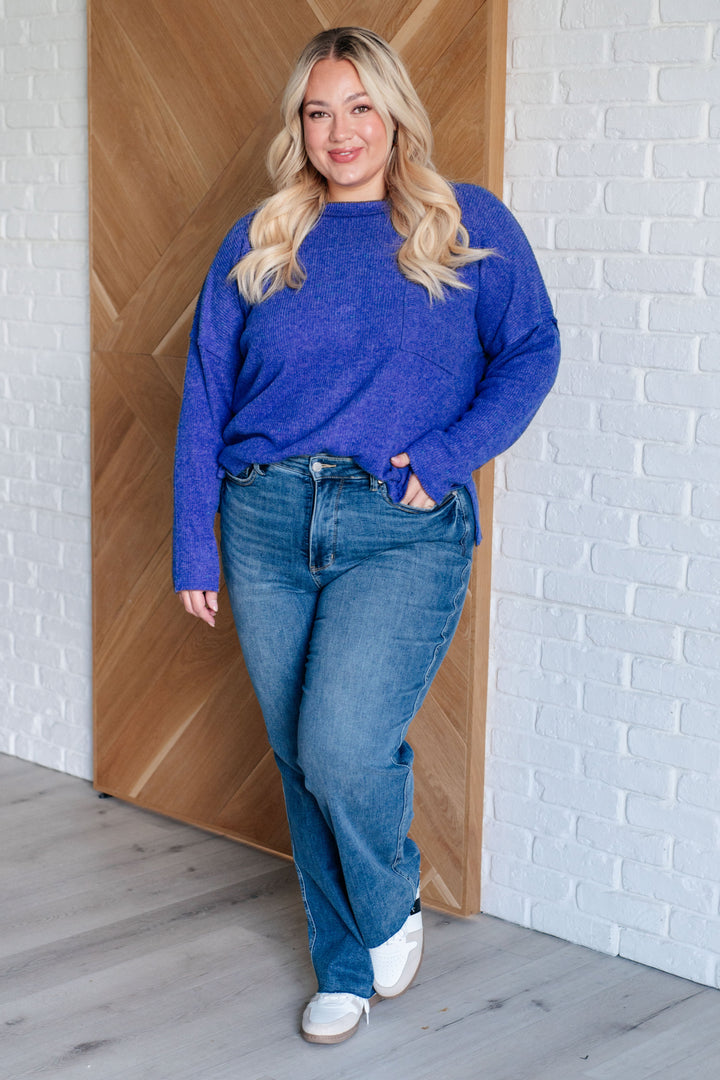 Casual Tuesday Ribbed Knit Sweater in Bright Blue-Sweaters/Sweatshirts-Inspired by Justeen-Women's Clothing Boutique