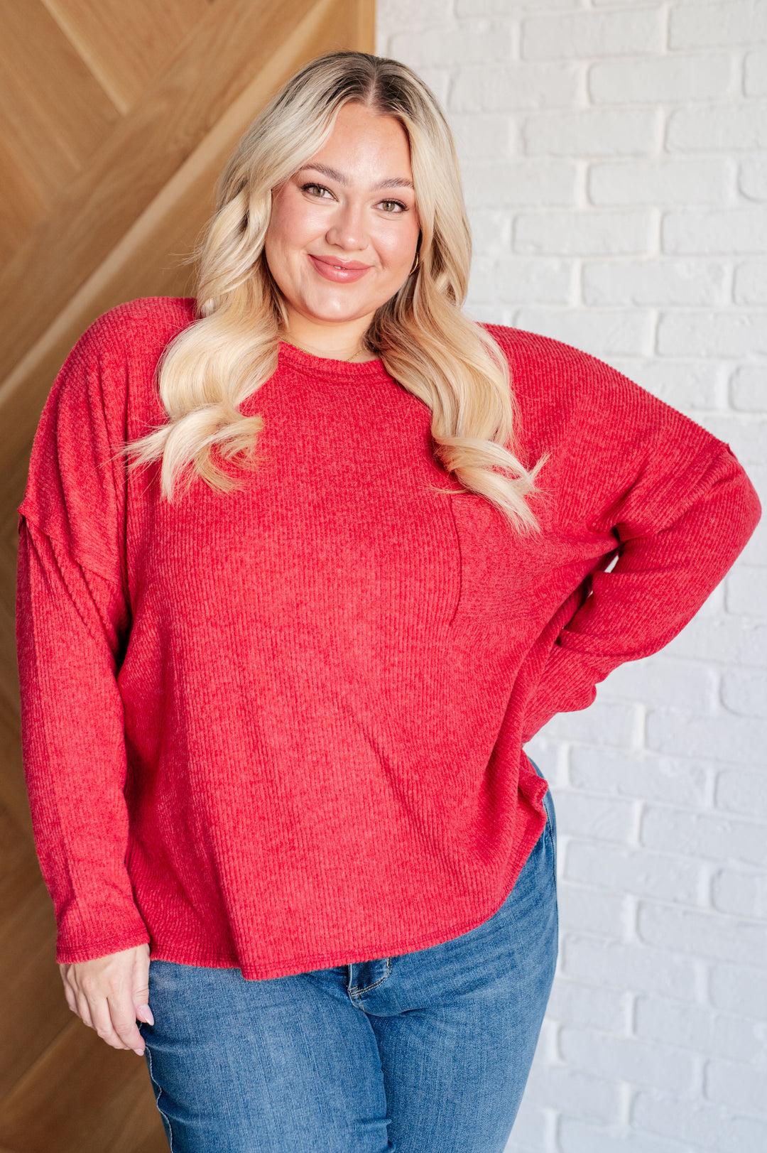 Casual Tuesday Ribbed Knit Sweater in Dark Red-Sweaters/Sweatshirts-Inspired by Justeen-Women's Clothing Boutique