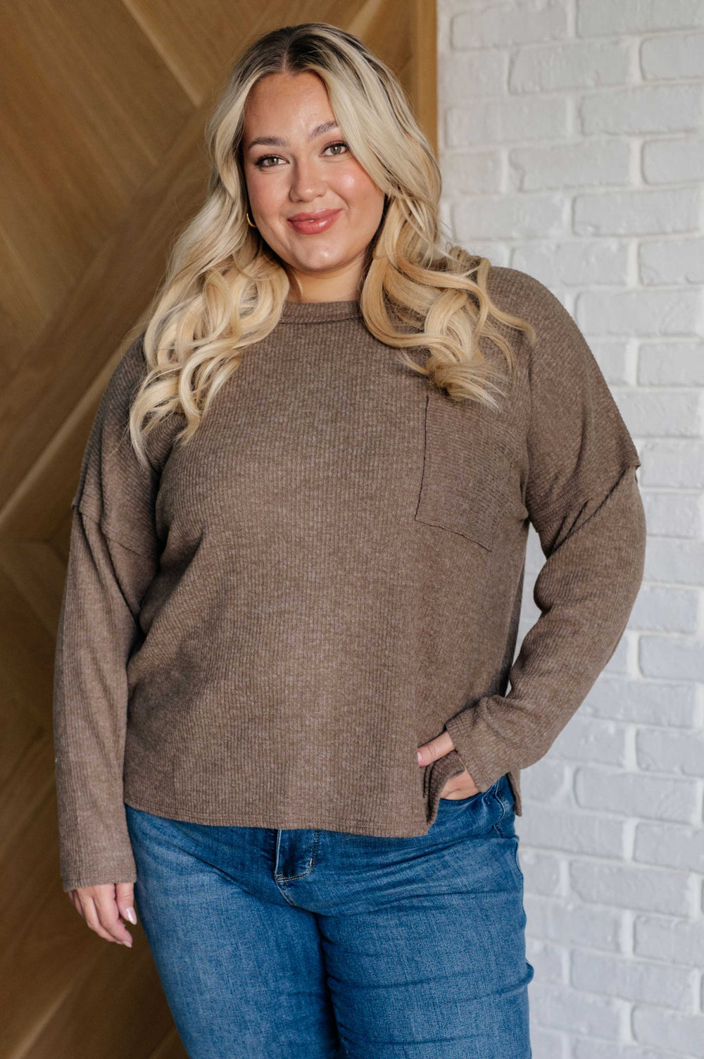 Casual Tuesday Ribbed Knit Sweater in Mocha-Sweaters/Sweatshirts-Inspired by Justeen-Women's Clothing Boutique